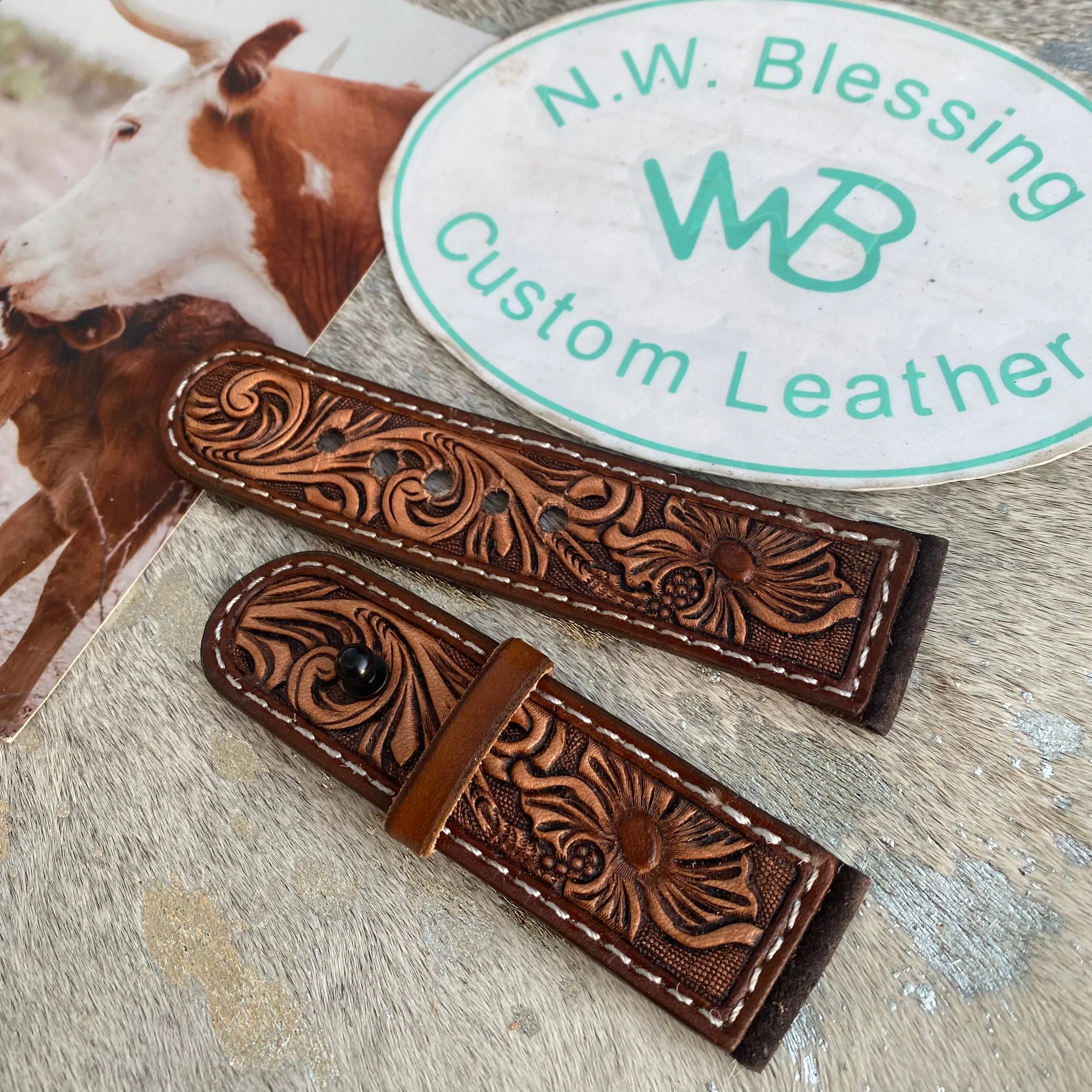 Tooled Leather Watch Band