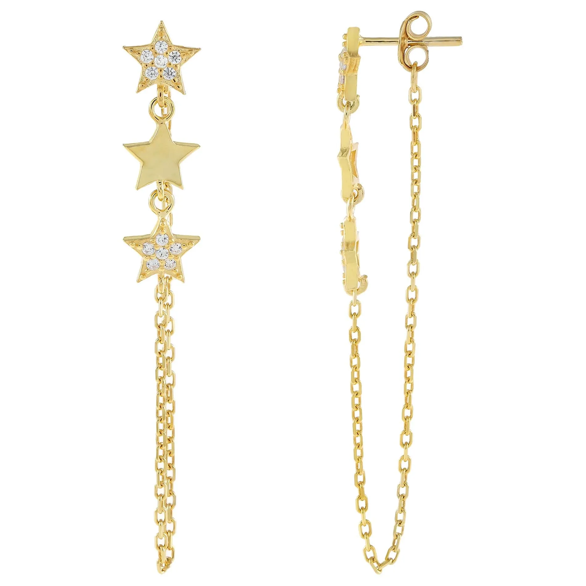 Triple Star Chain Drop Stud Earring