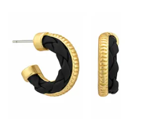 Twist Leather & Metal Hoops in Black