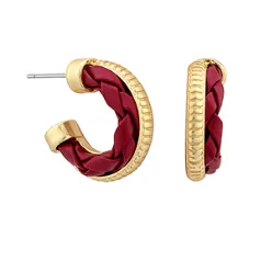 Twist Leather & Metal Hoops in Maroon