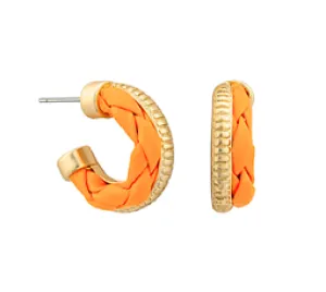 Twist Leather & Metal Hoops in Orange