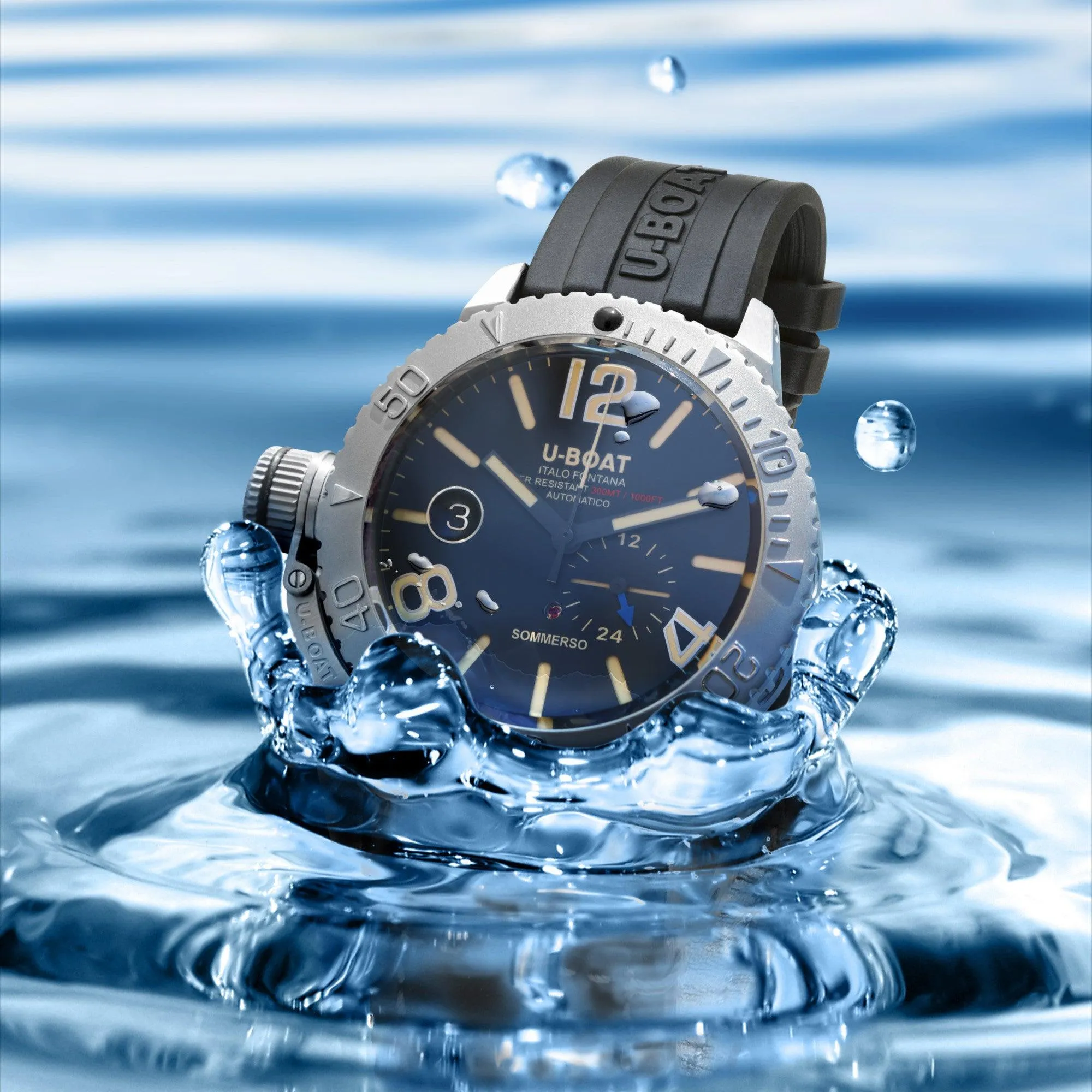 U-Boat submerged clock/a 46mm Automatic Black Steel 9007/A