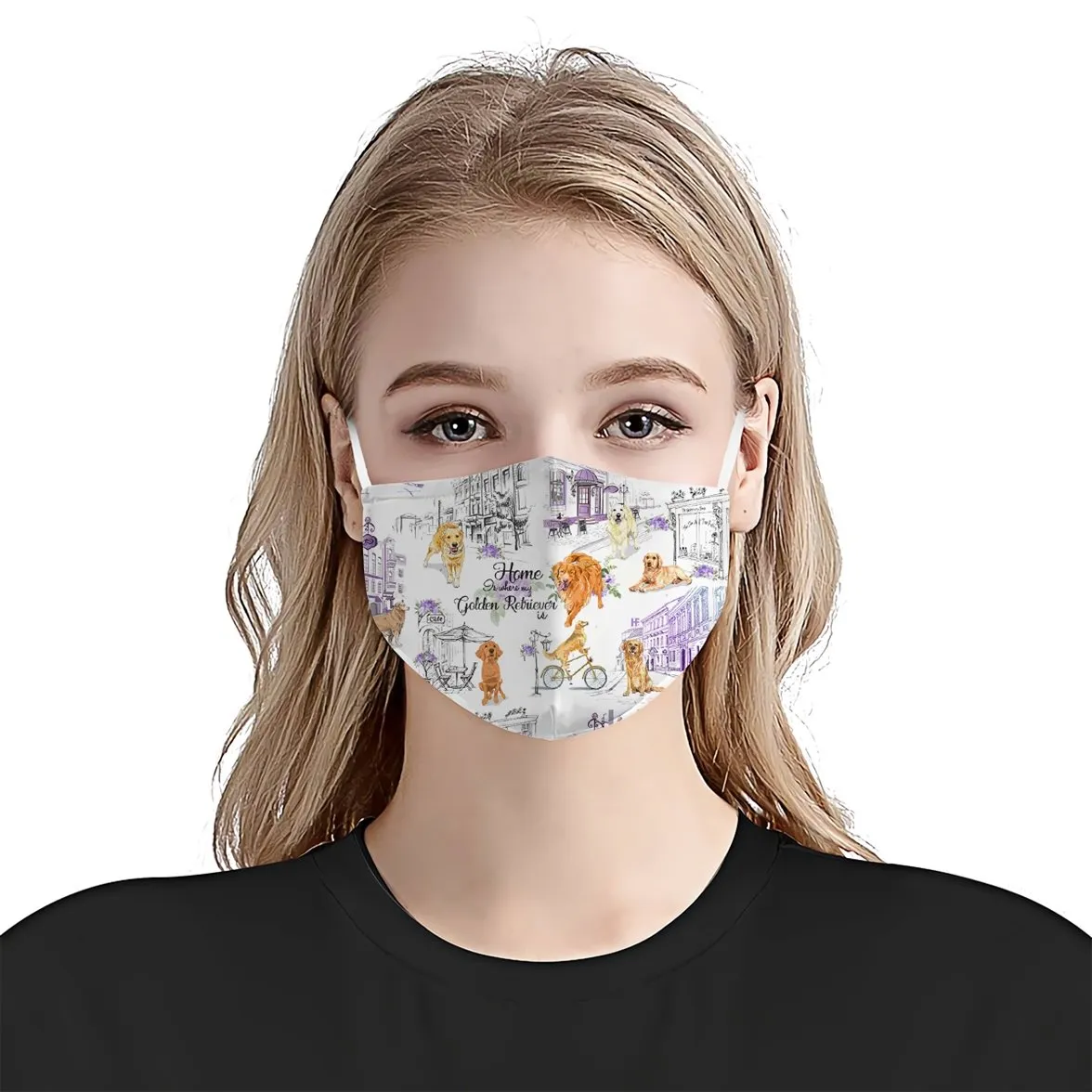 Urban, Vintage Flower And Golden Retriever EZ07 3007 Face Mask