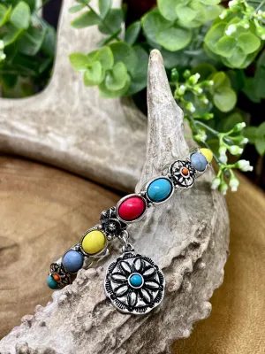 Vermillion Fashion Round Concho Pendant Stretch Bracelet