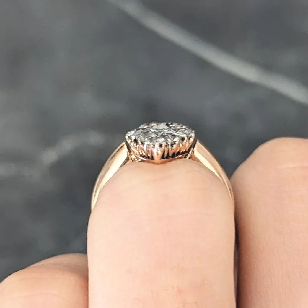Victorian 1.16 CTW Old European Cut Diamond Platinum-Topped 14 Karat Rose Gold Antique Navette Cluster Ring