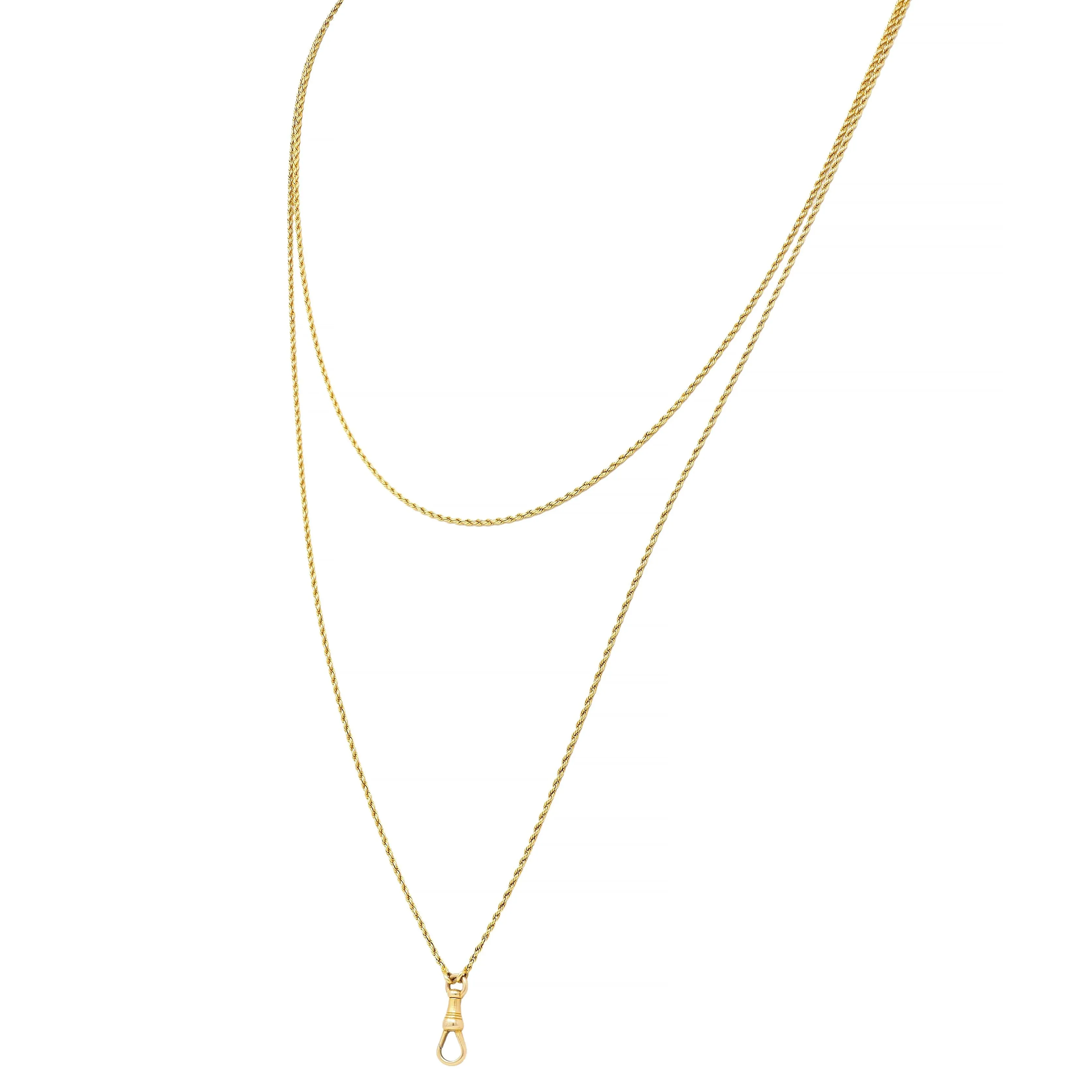 Victorian 14 Karat Yellow Gold Twisted Rope Antique Fob Chain Necklace