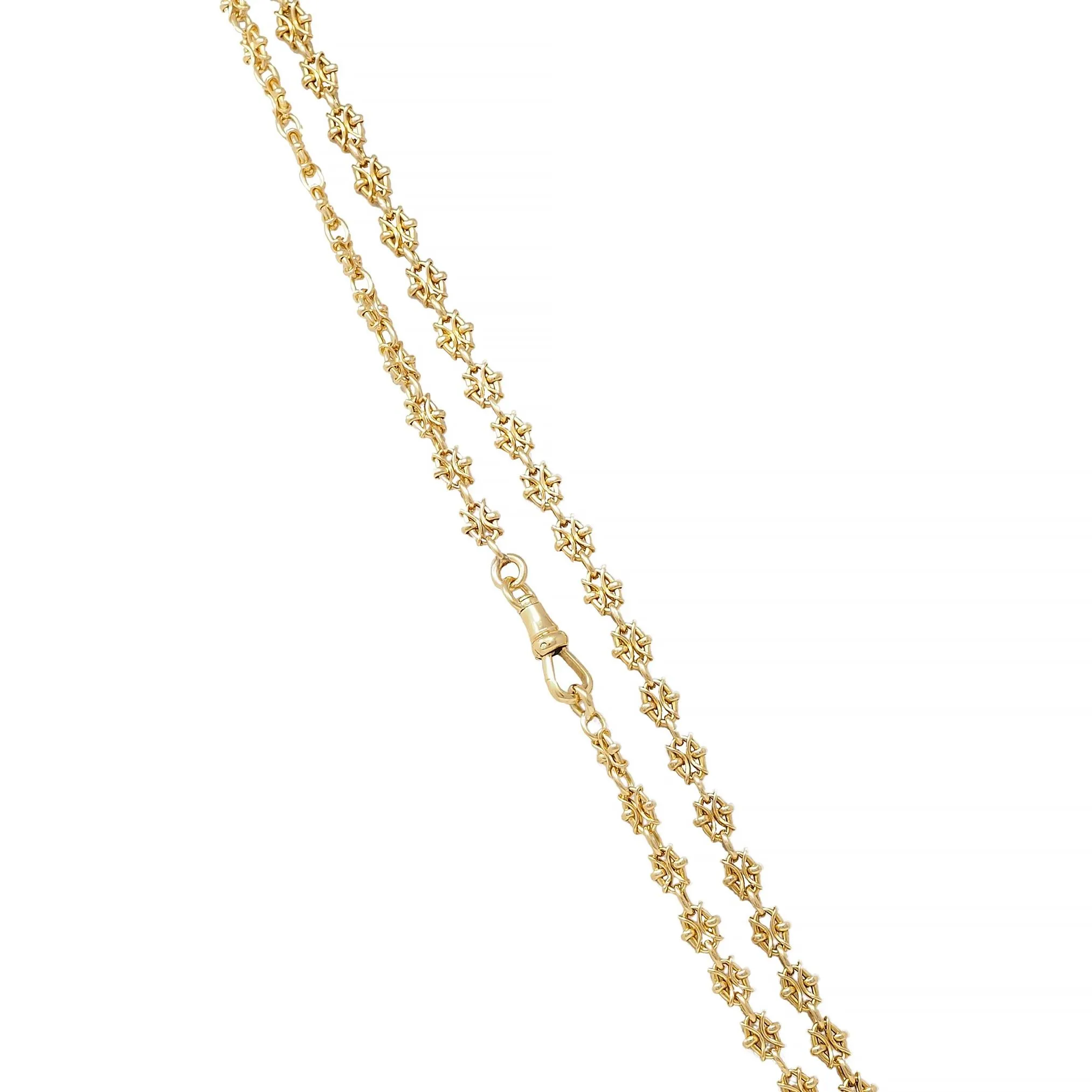 Victorian French 18 Karat Yellow Gold Fancy Link 61 IN Antique Chain Necklace