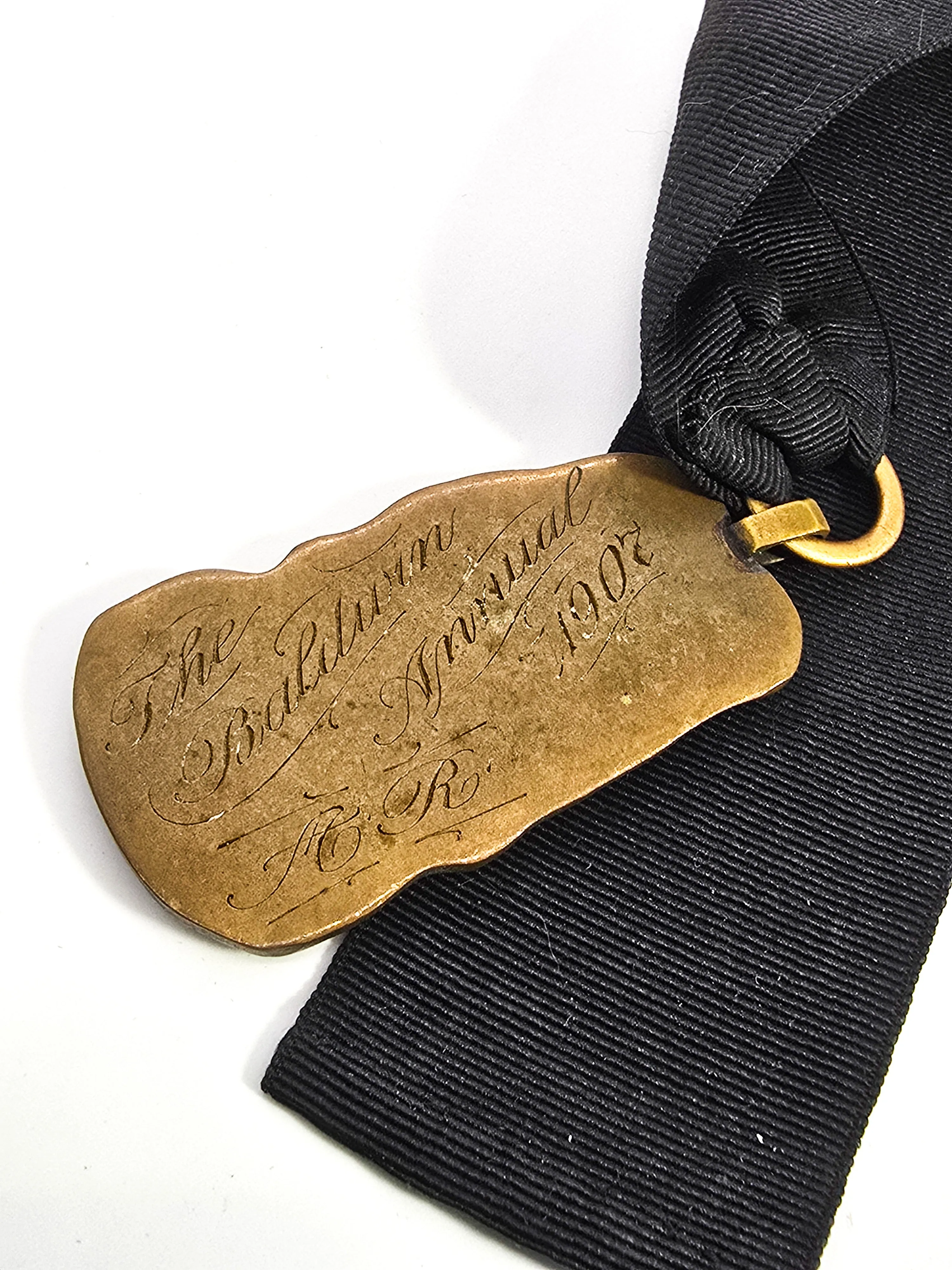 Victorian Grosgrain ribbon 1907 Baldwin annual antique watch fob medal