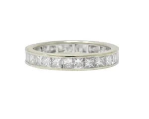 Vintage 1.80 CTW Princess Cut Diamond 14 Karat White Gold Channel Eternity Band