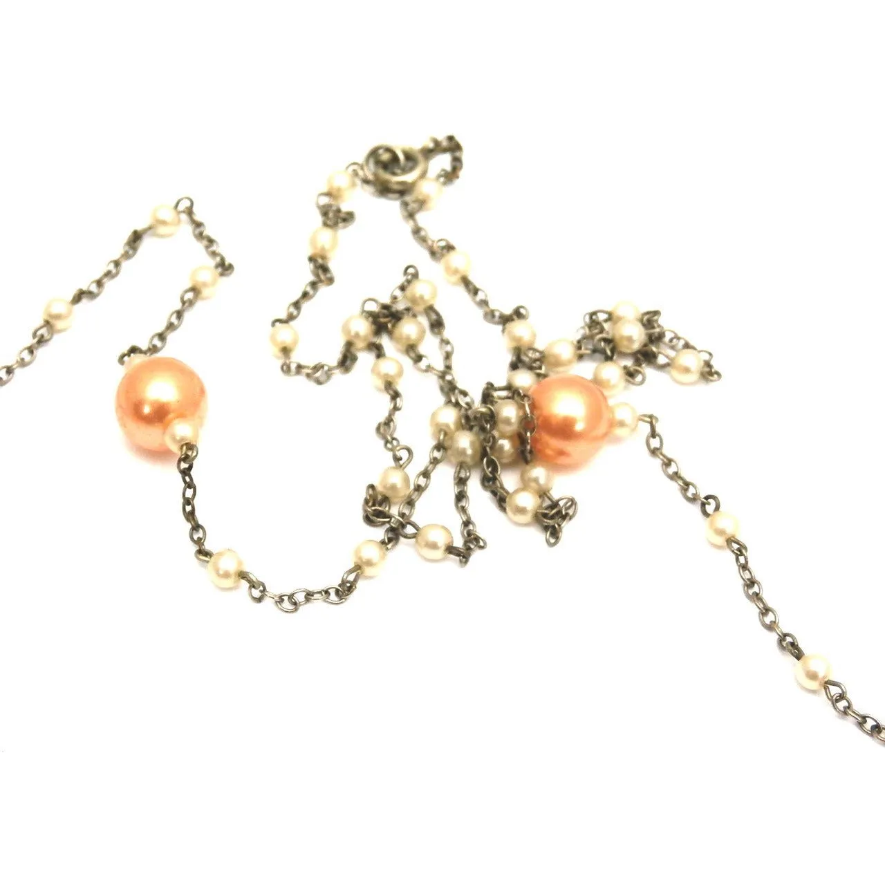 Vintage 1920s Pearl Peachy Grapes Pendant Extra Long