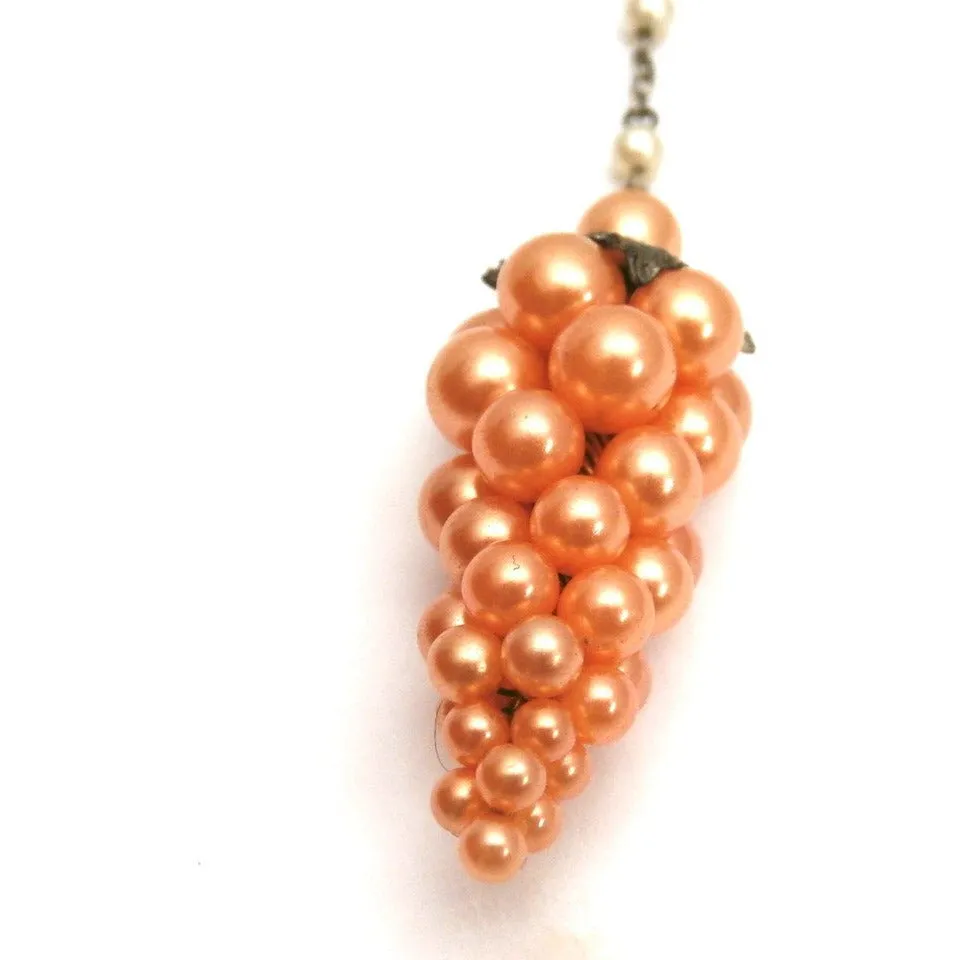 Vintage 1920s Pearl Peachy Grapes Pendant Extra Long