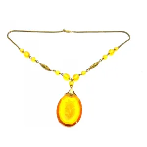 Vintage Amber Glass & Brass Necklace Downton Abbey 1920s Era