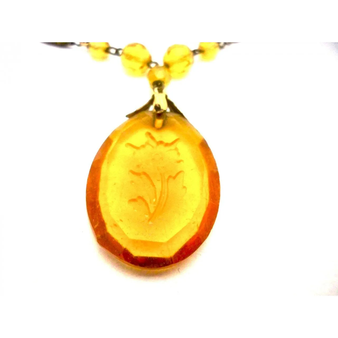 Vintage Amber Glass & Brass Necklace Downton Abbey 1920s Era