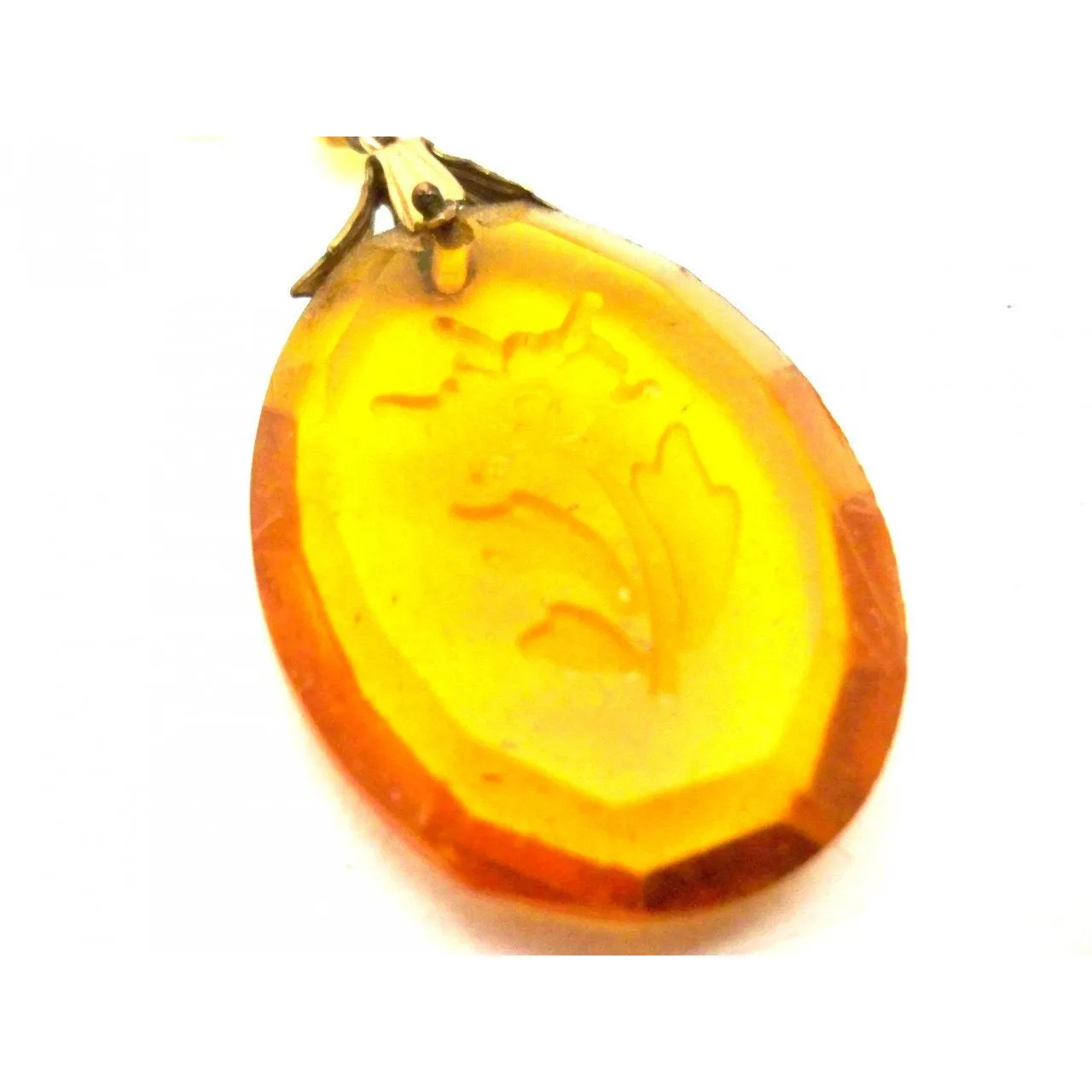 Vintage Amber Glass & Brass Necklace Downton Abbey 1920s Era