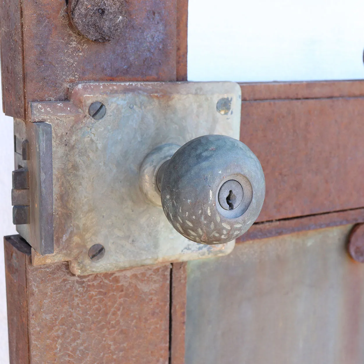Vintage American Gothic Revival Hammered Iron and Copper Single Door