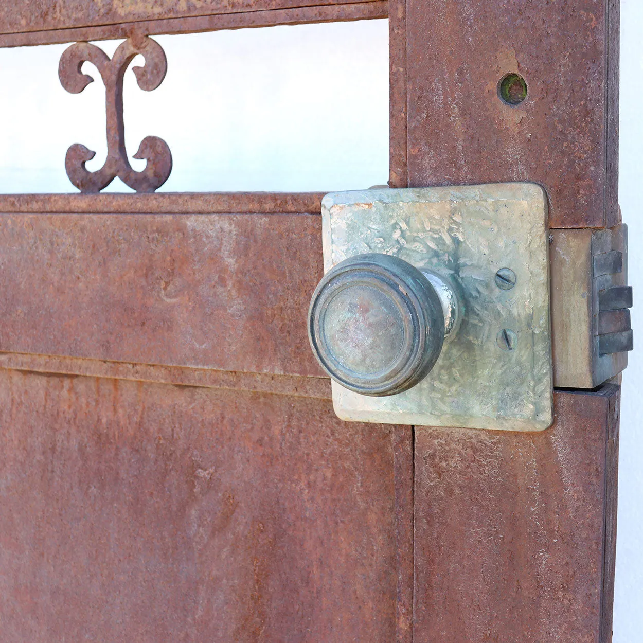 Vintage American Gothic Revival Hammered Iron and Copper Single Door