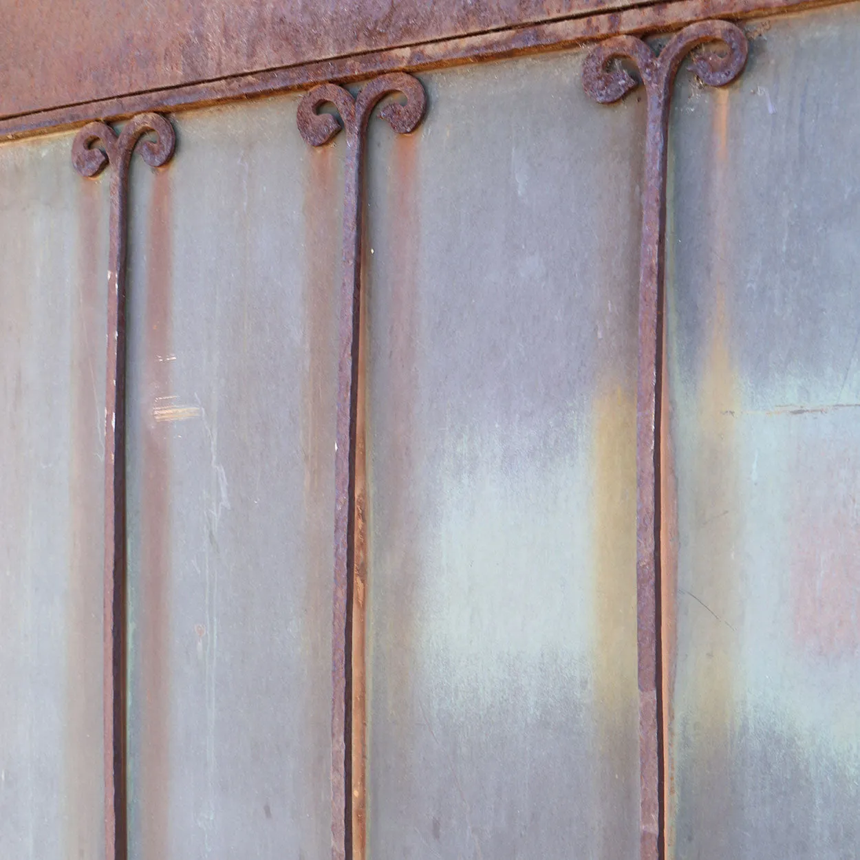 Vintage American Gothic Revival Hammered Iron and Copper Single Door