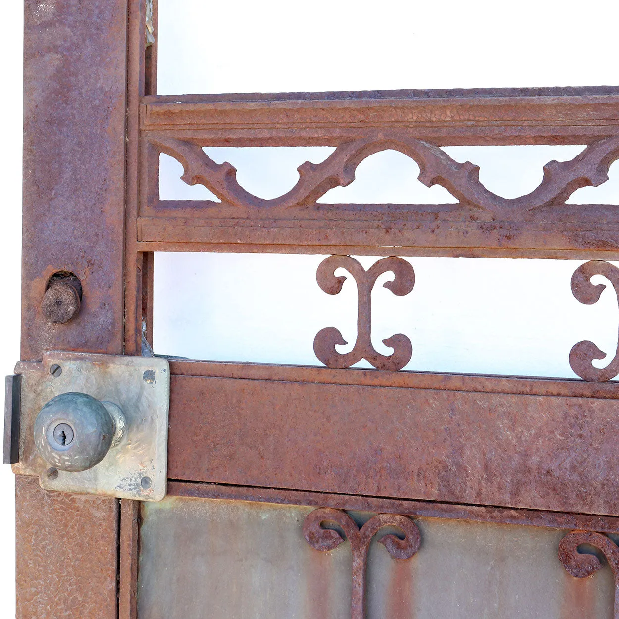 Vintage American Gothic Revival Hammered Iron and Copper Single Door