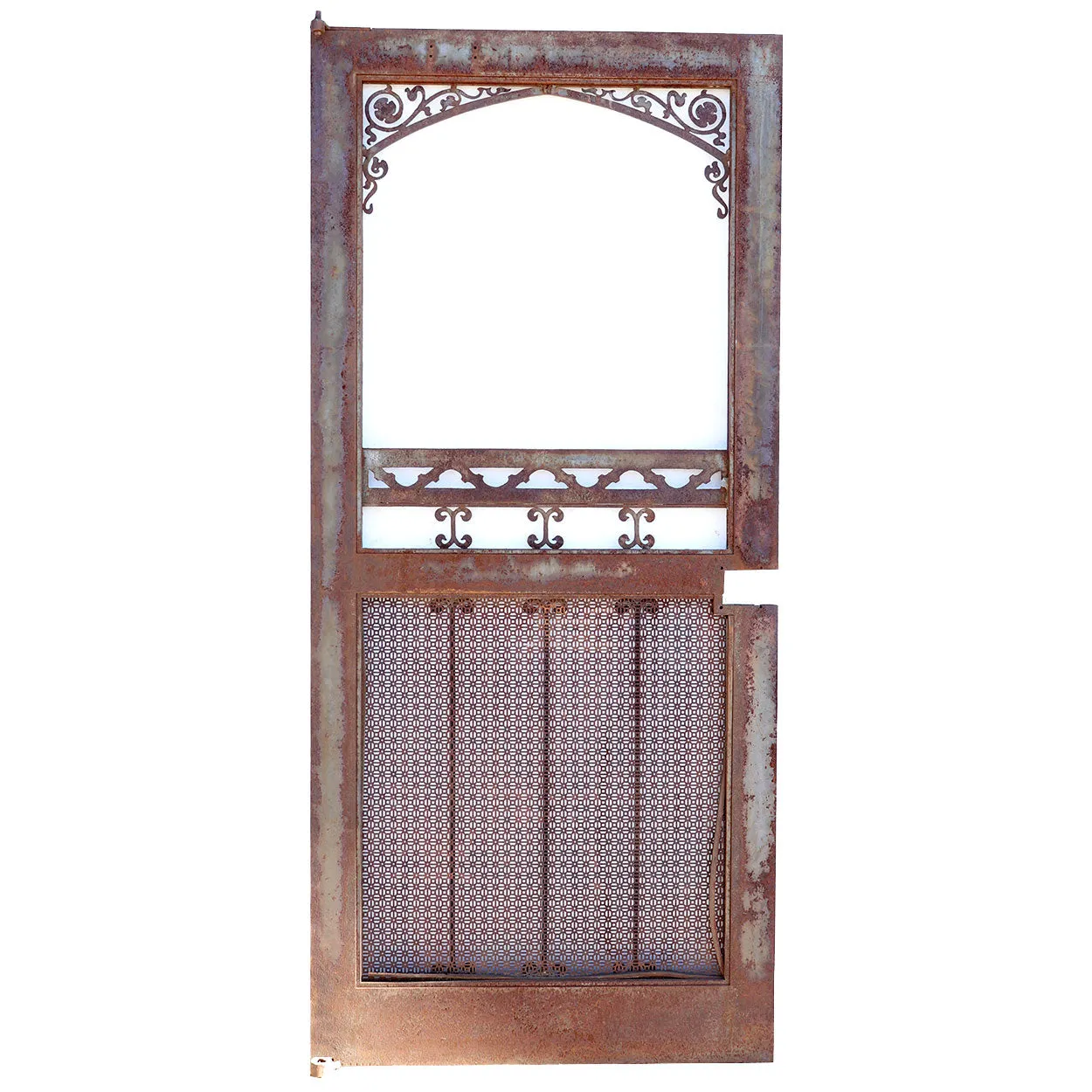 Vintage American Gothic Revival Hammered Iron and Steel Screen Single Door