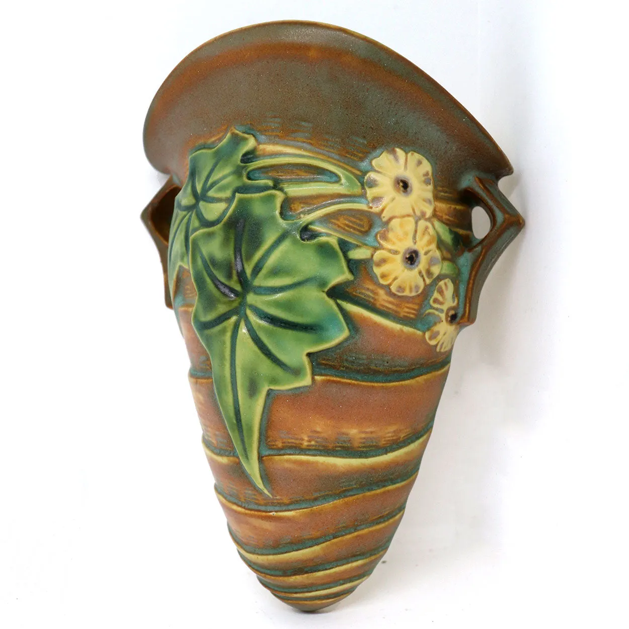 Vintage American Roseville Pottery Luffa Brown Wall Pocket