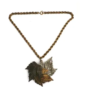 Vintage  Castlecliff Tri-color Leaves Necklace RARE 1950s 3D