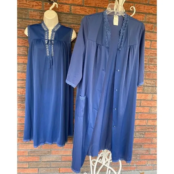 Vintage Dead Stock ShadowLine Set Small Sleeveless Gown Lng Slev Duster Robe NWT