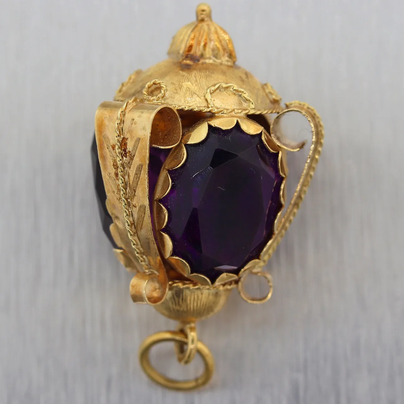 Vintage Estate 14k Yellow Gold Amethyst Fob Charm