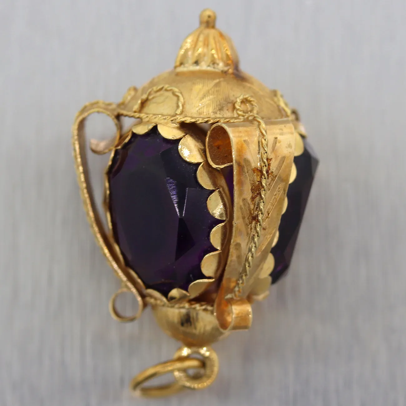 Vintage Estate 14k Yellow Gold Amethyst Fob Charm