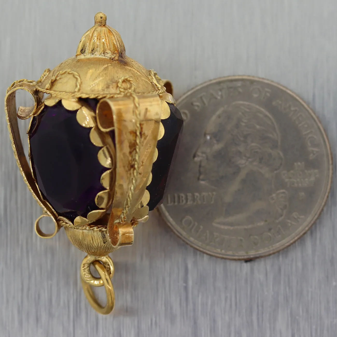 Vintage Estate 14k Yellow Gold Amethyst Fob Charm