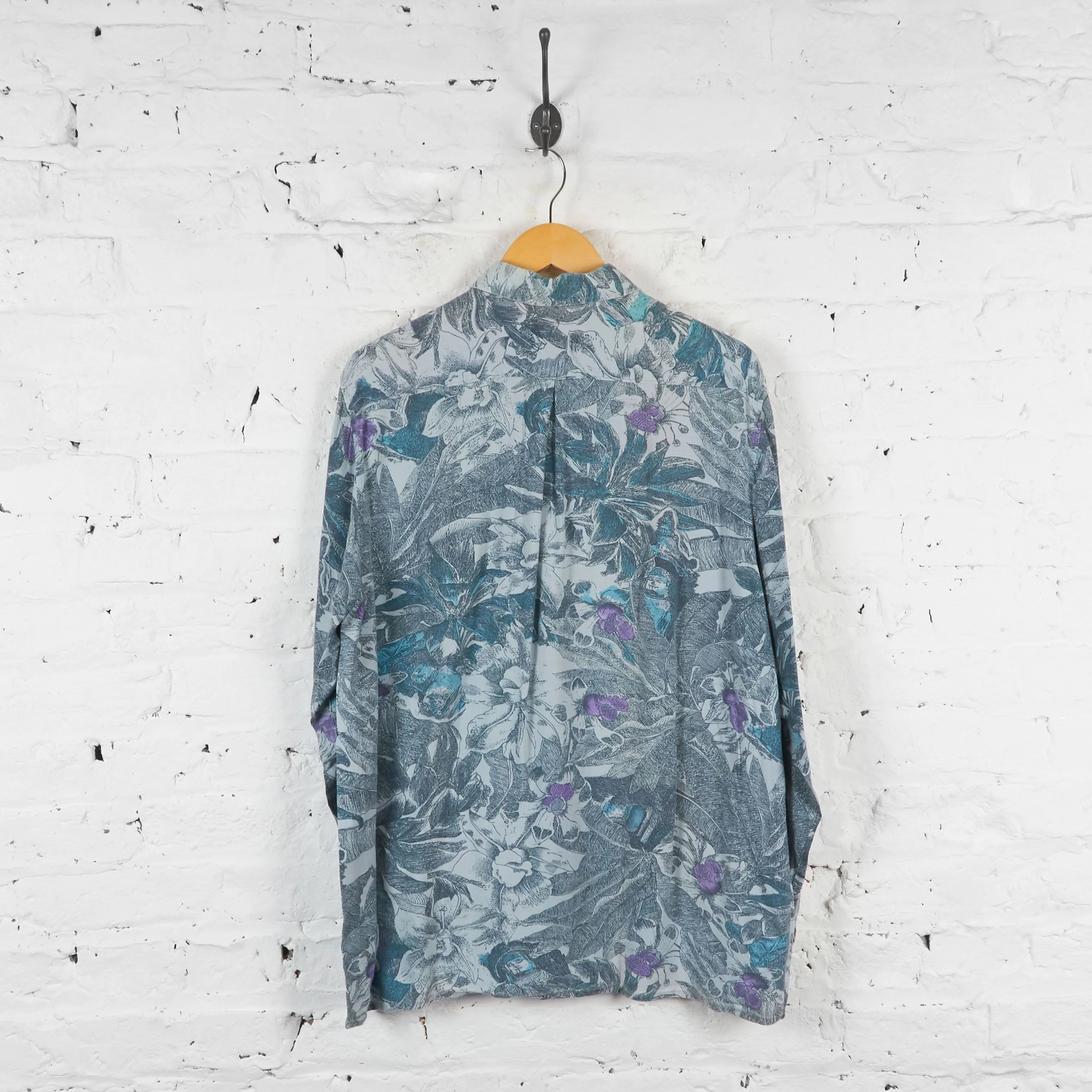 Vintage Floral Pattern Shirt - Blue - L