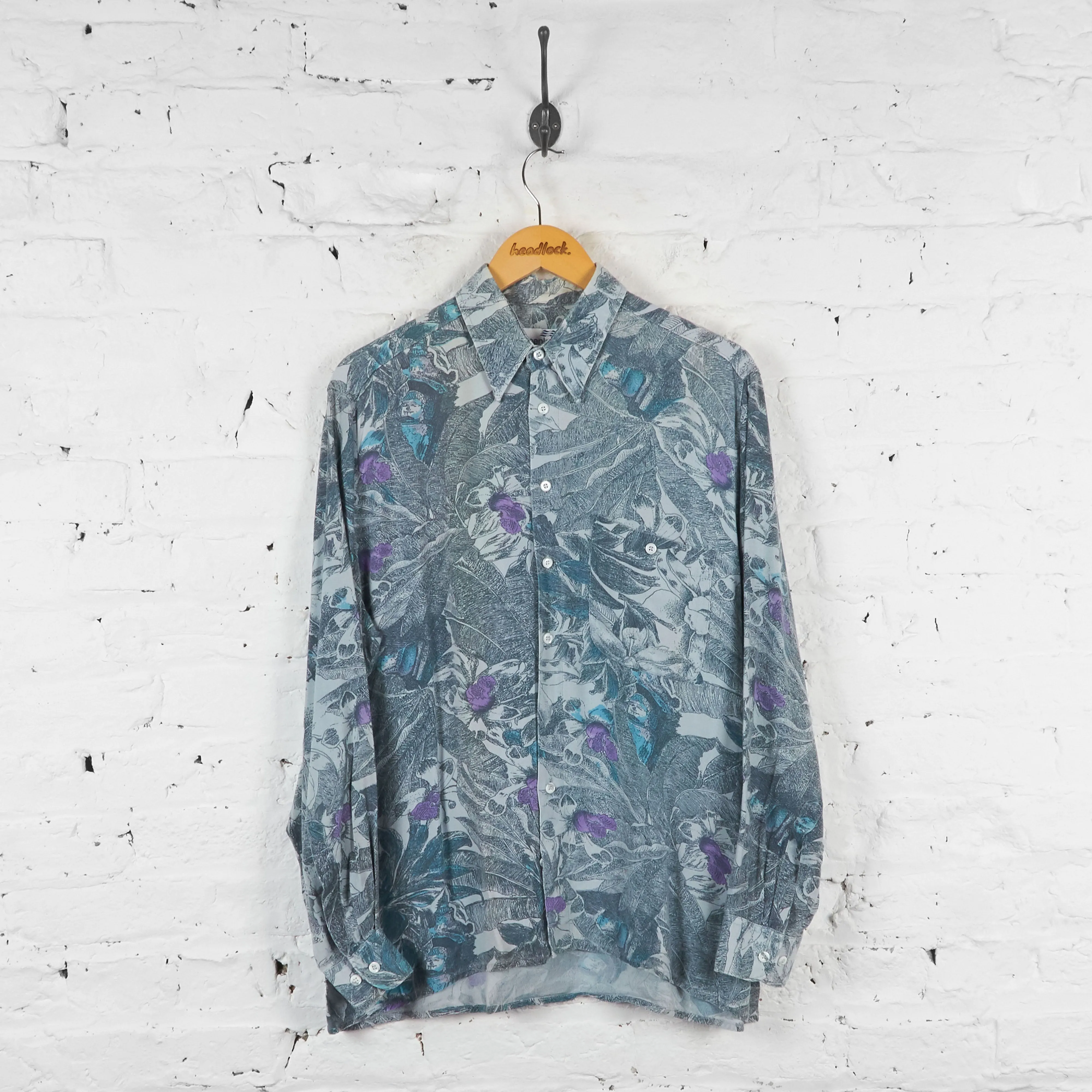 Vintage Floral Pattern Shirt - Blue - L