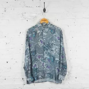 Vintage Floral Pattern Shirt - Blue - L