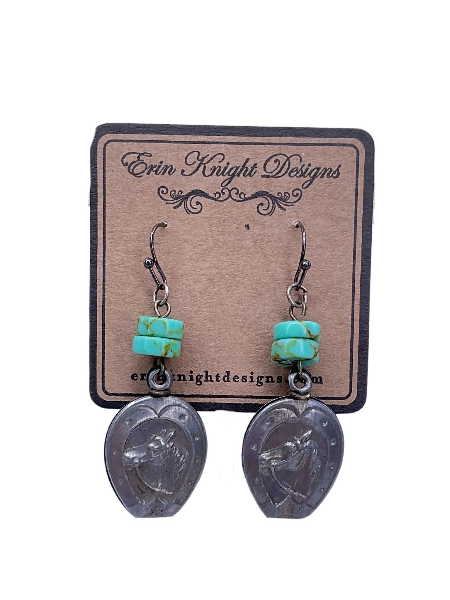 Vintage Horse Fob Earrings with Turquoise Czech Beads