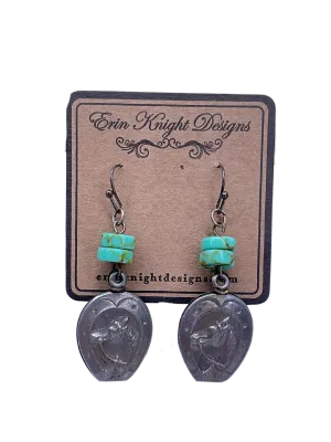 Vintage Horse Fob Earrings with Turquoise Czech Beads