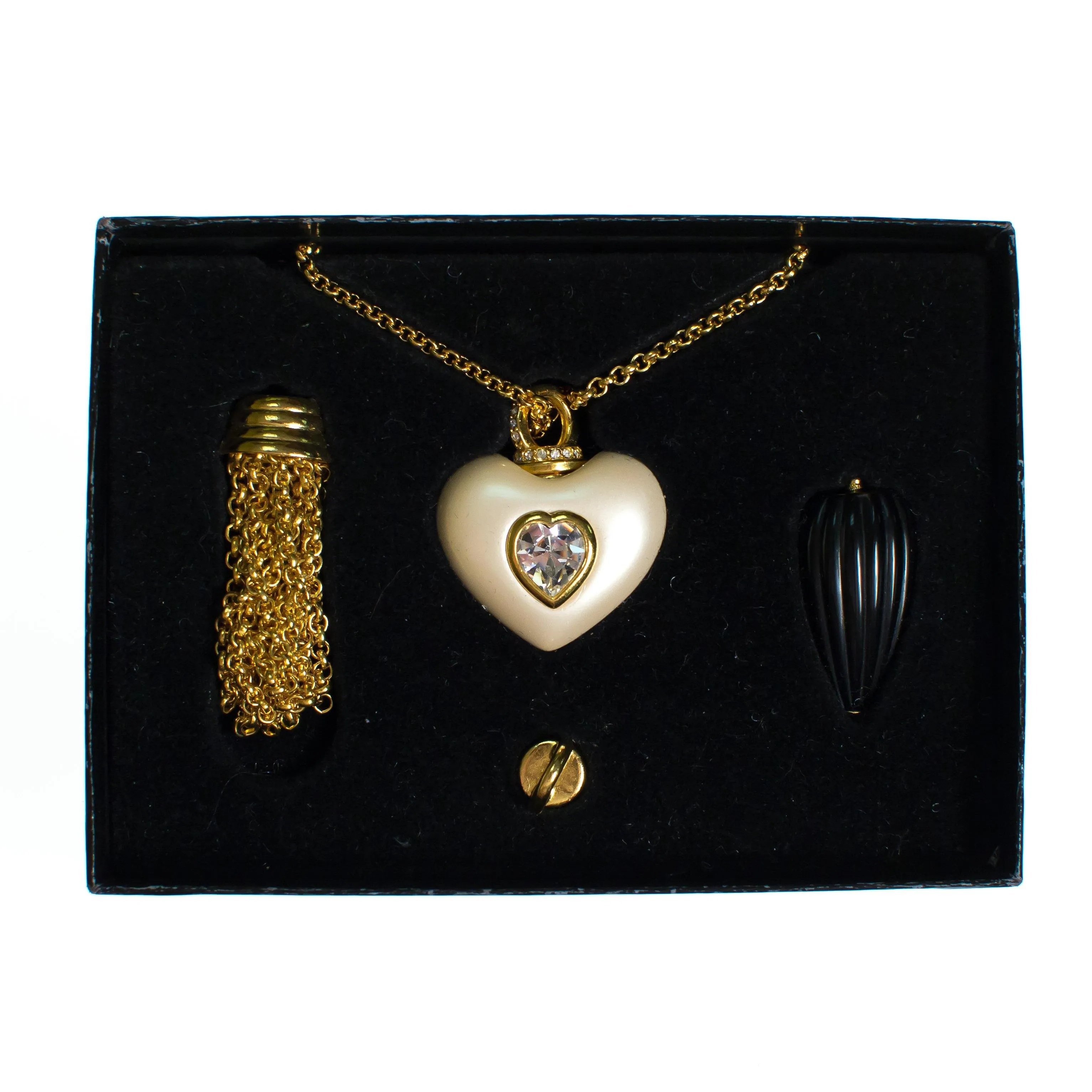 Vintage Joan Rivers Interchangeable Pendant Set Heart, Gold Tassel, Black Fob
