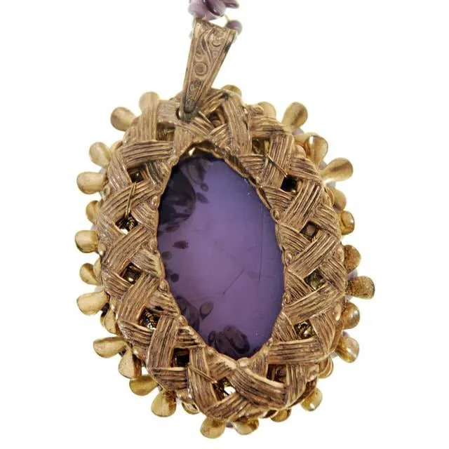 Vintage Miriam Haskell Necklace Demi Parure Purple Poured Glass Moonstone