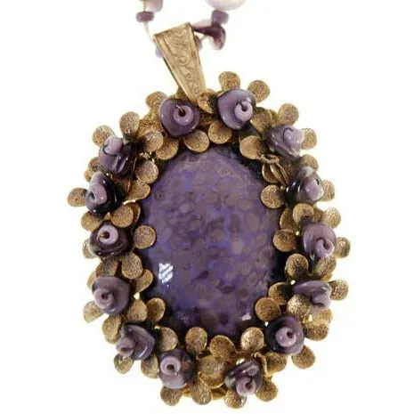 Vintage Miriam Haskell Necklace Demi Parure Purple Poured Glass Moonstone