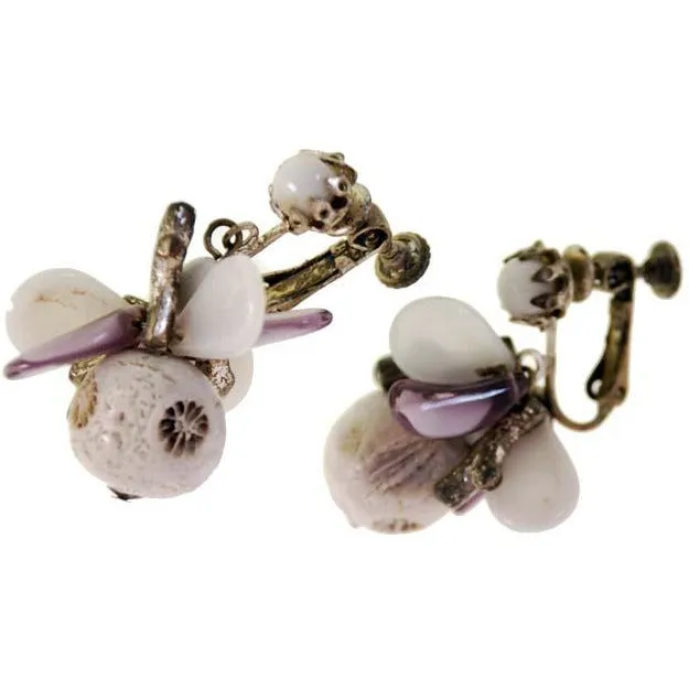 Vintage Miriam Haskell Necklace Demi Parure Purple Poured Glass Moonstone