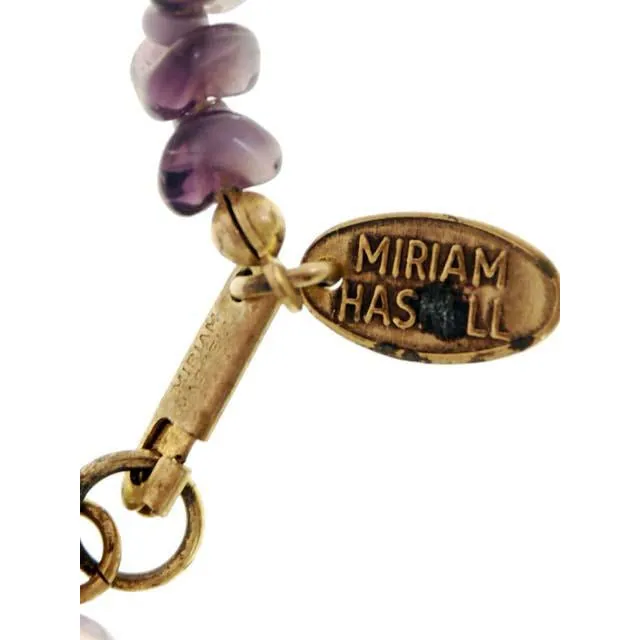 Vintage Miriam Haskell Necklace Demi Parure Purple Poured Glass Moonstone