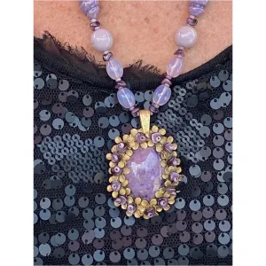 Vintage Miriam Haskell Necklace Demi Parure Purple Poured Glass Moonstone