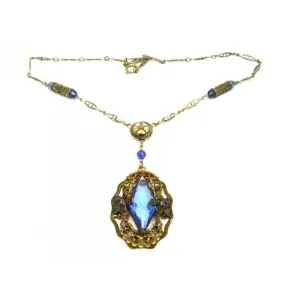 Vintage Necklace Blue Glass Downton Abbey Early 1920s