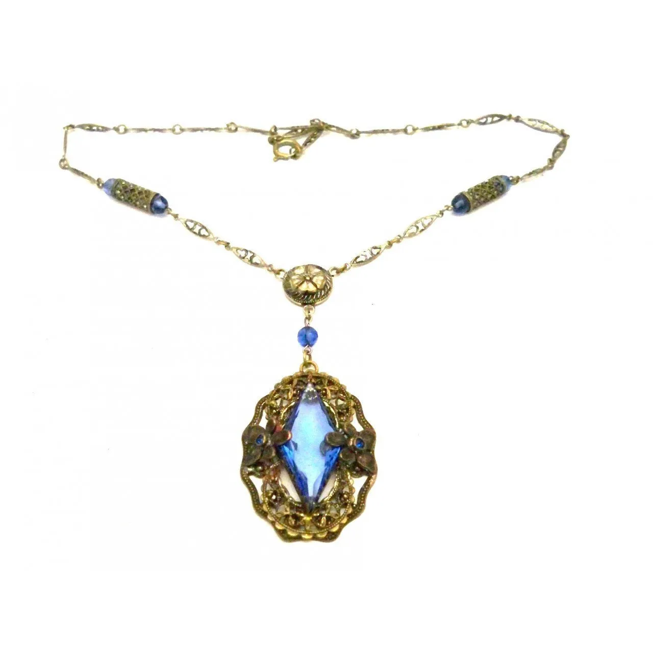 Vintage Necklace Blue Glass Downton Abbey Early 1920s