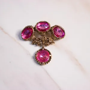 Vintage Pink Rhinestone Dangling Fob Style Brooch