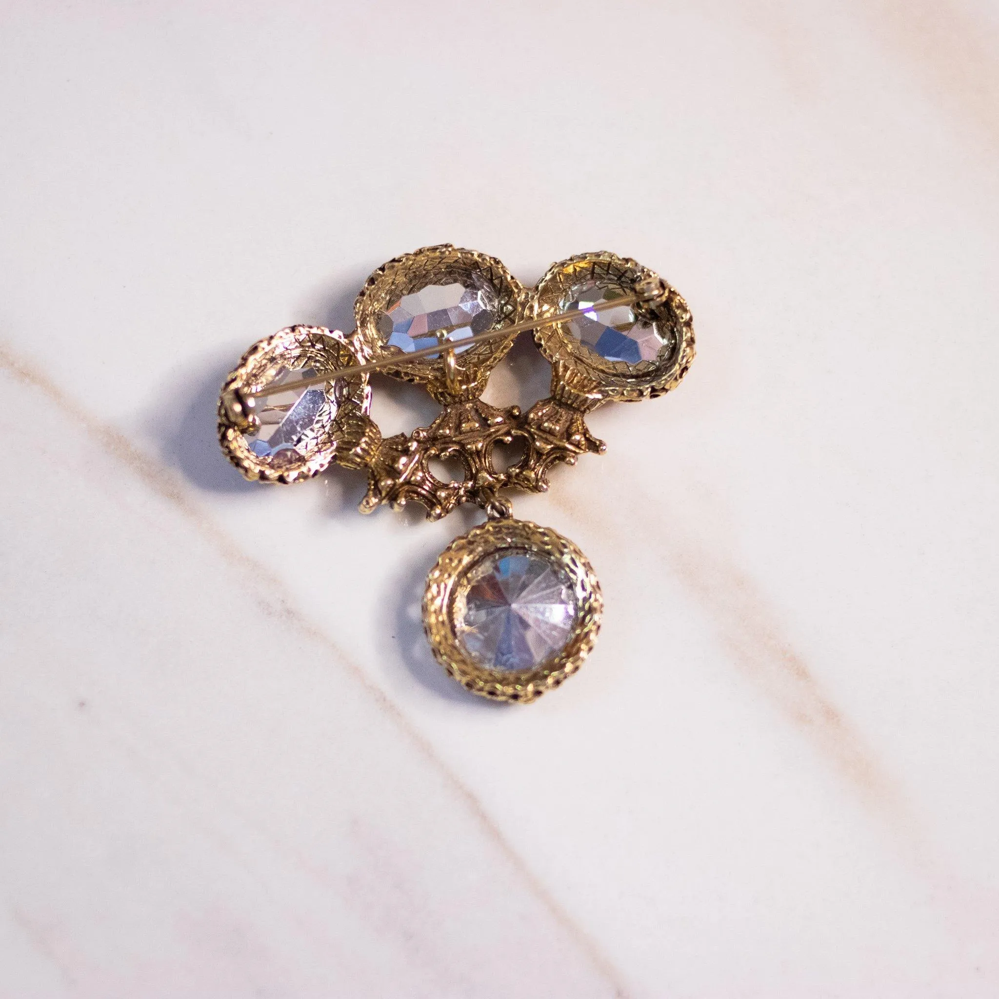 Vintage Pink Rhinestone Dangling Fob Style Brooch