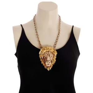 Vintage Razza Necklace Huge Lion Head Fob  4" Tall Unique