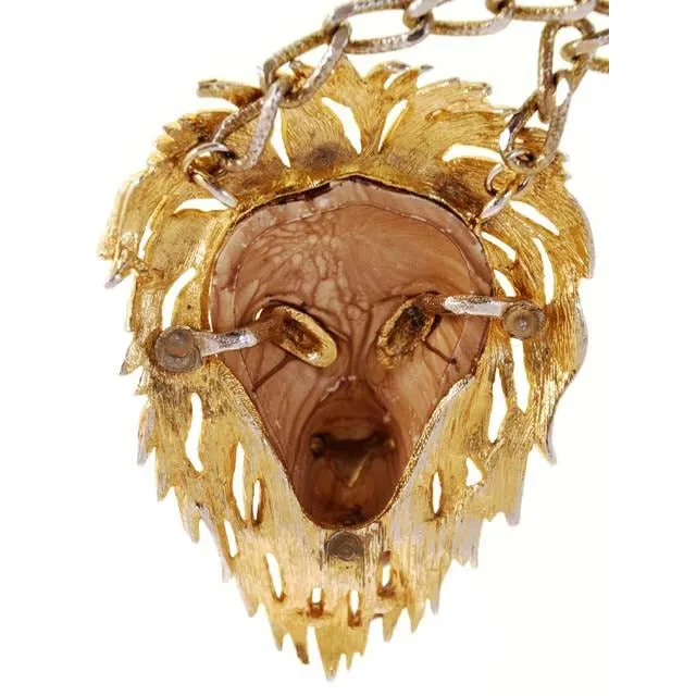 Vintage Razza Necklace Huge Lion Head Fob  4" Tall Unique