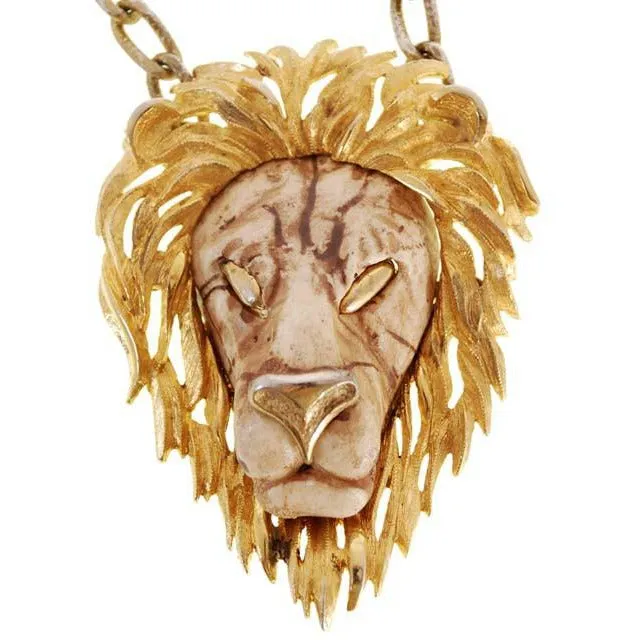 Vintage Razza Necklace Huge Lion Head Fob  4" Tall Unique
