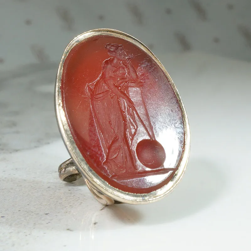 Woman with Rod & Orb Carnelian Intaglio Fob
