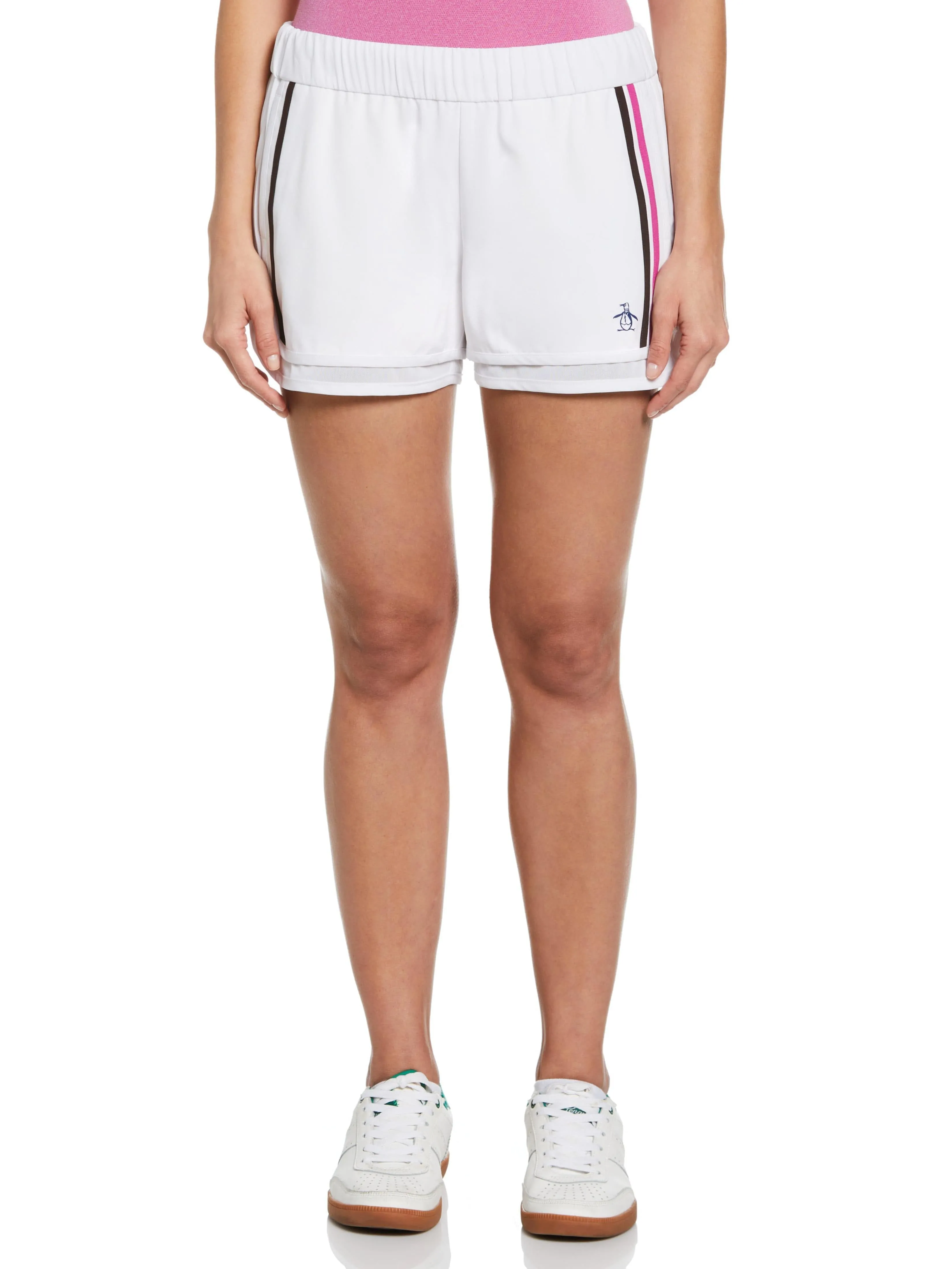 Women's Mesh Hem Contrast Stripe Tennis Shorts