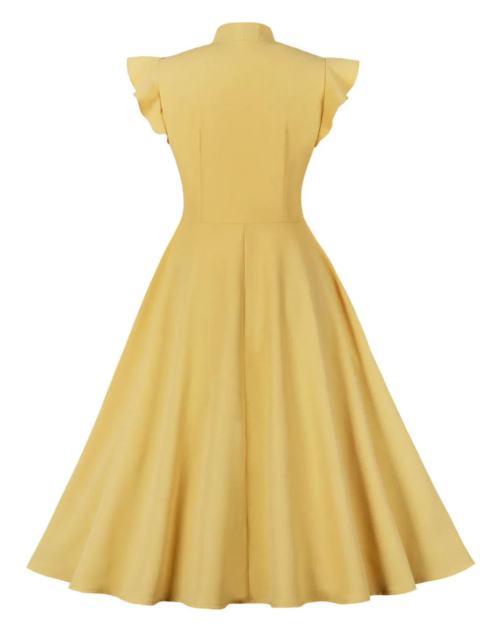 Yellow Ruffles Butterfly Sleeve 1950S Vintage Dress